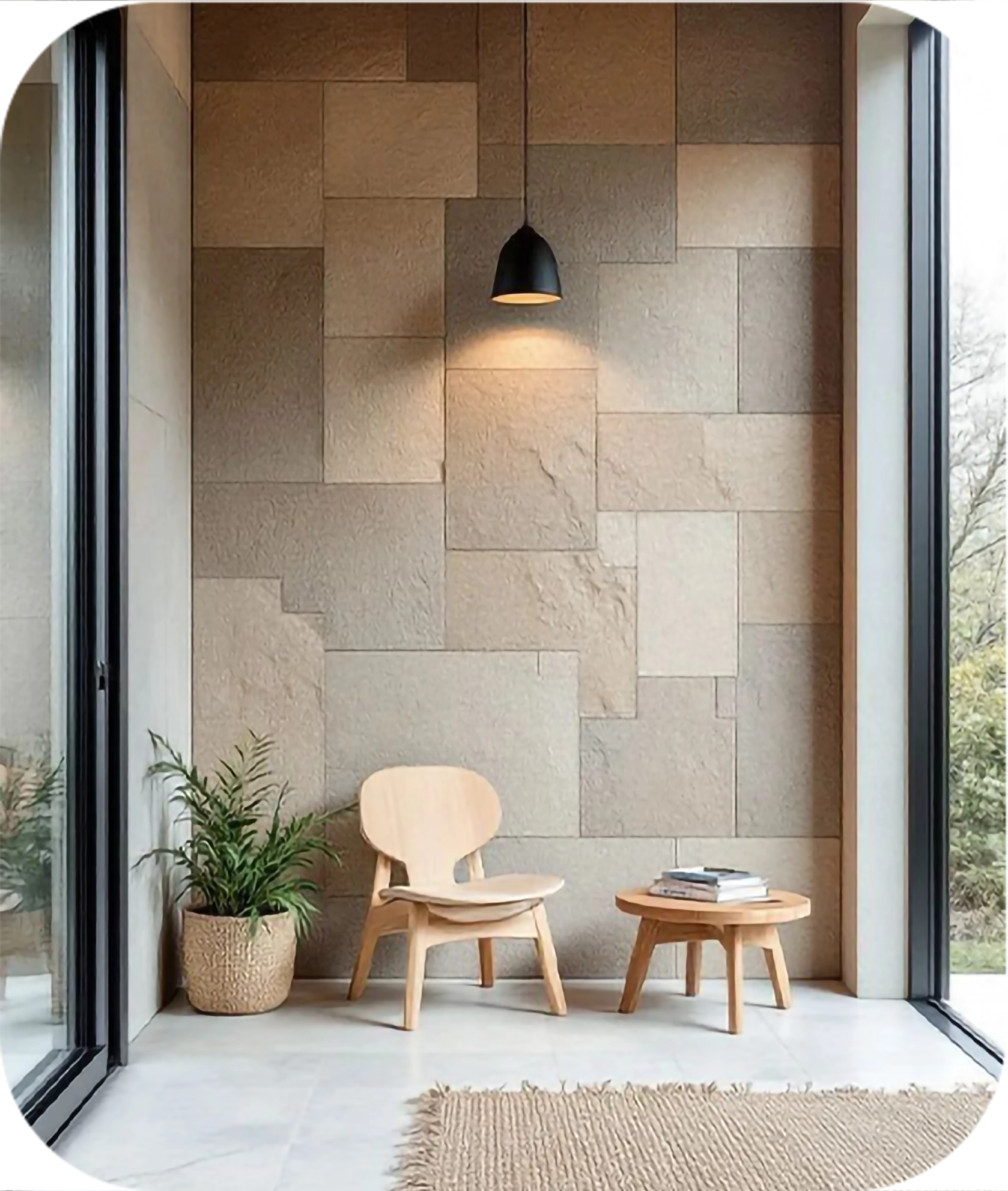 Decorative stone Cladding fixed with Salina Tile Adhesive